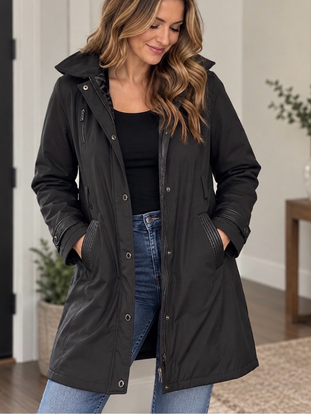 Michael Kors Women’s XL Black Hooded Faux Fur Lined Parka Coat
